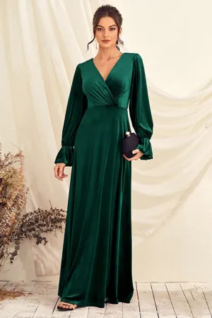 Long Sleeve Velvet Gown | Dark Green | Evening | Velvet