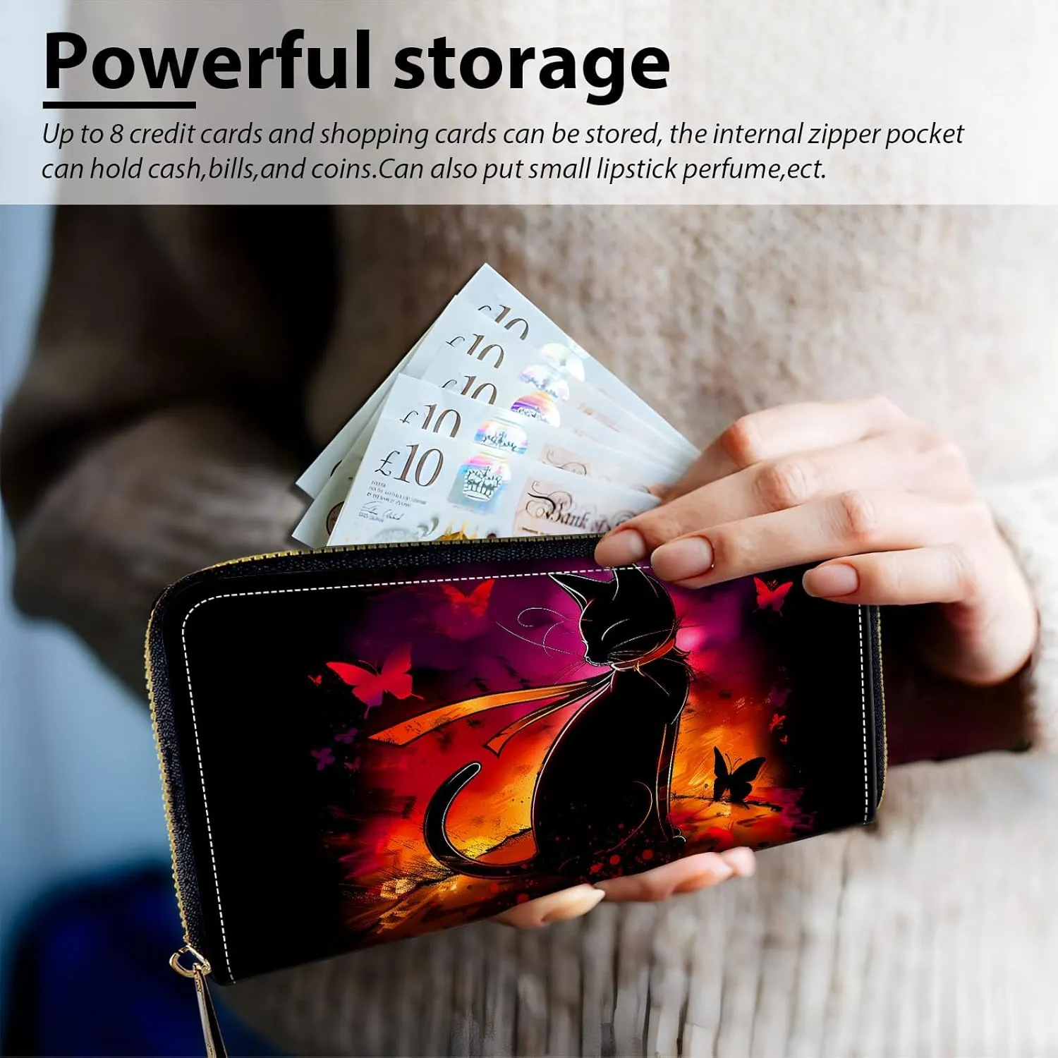 Long Wallet for Women, PU Leather Wristlet Wallet with Zipper Credit Card Holder Pocket Business Travel Wallet