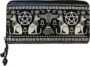 Lost Queen Anubis Egyptian Sphynx Cat Pyramid Pentagram Vegan Black Wallet