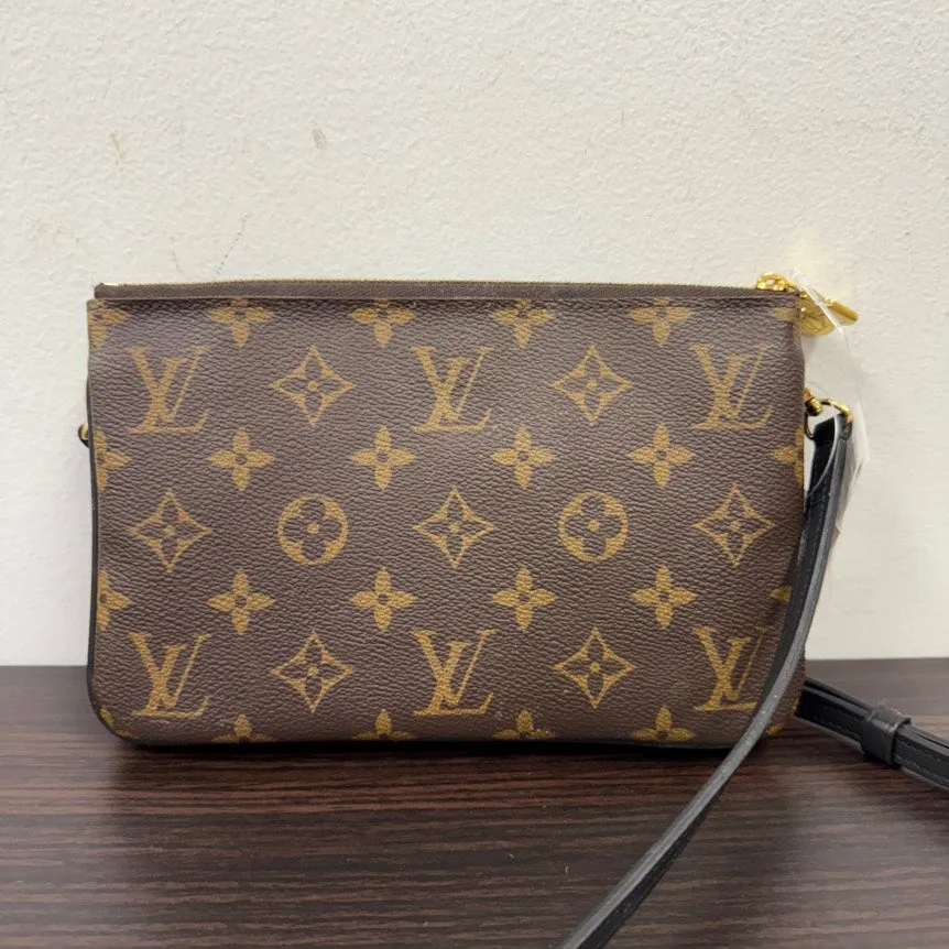 Louis Vuitton Monogram Double Zip Pochette Crossbody Brown