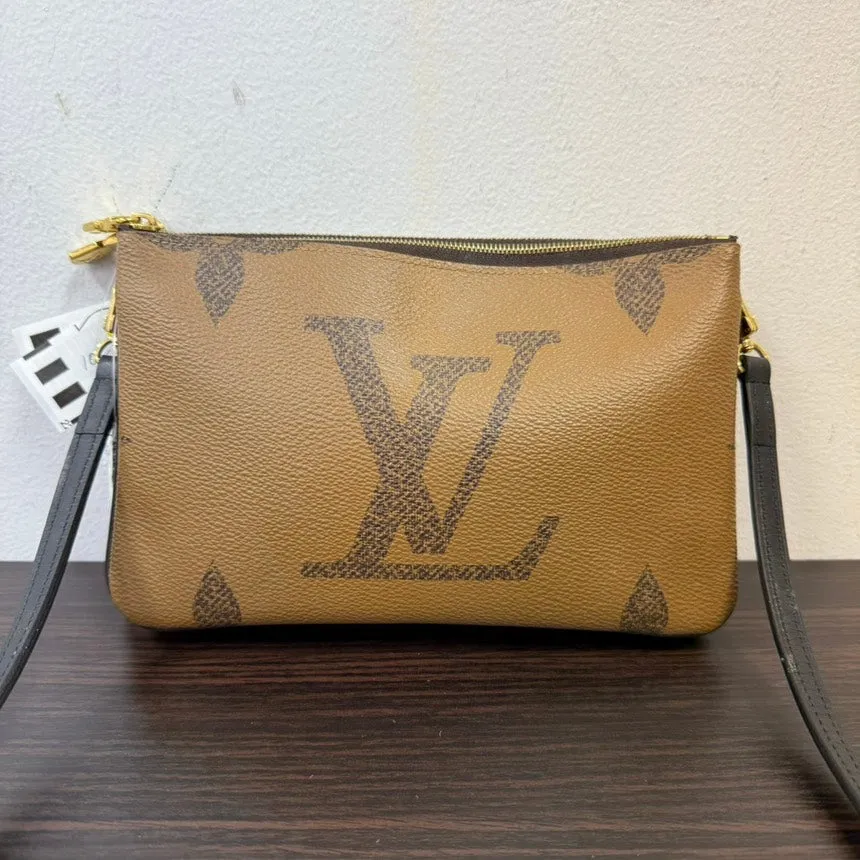 Louis Vuitton Monogram Double Zip Pochette Crossbody Brown