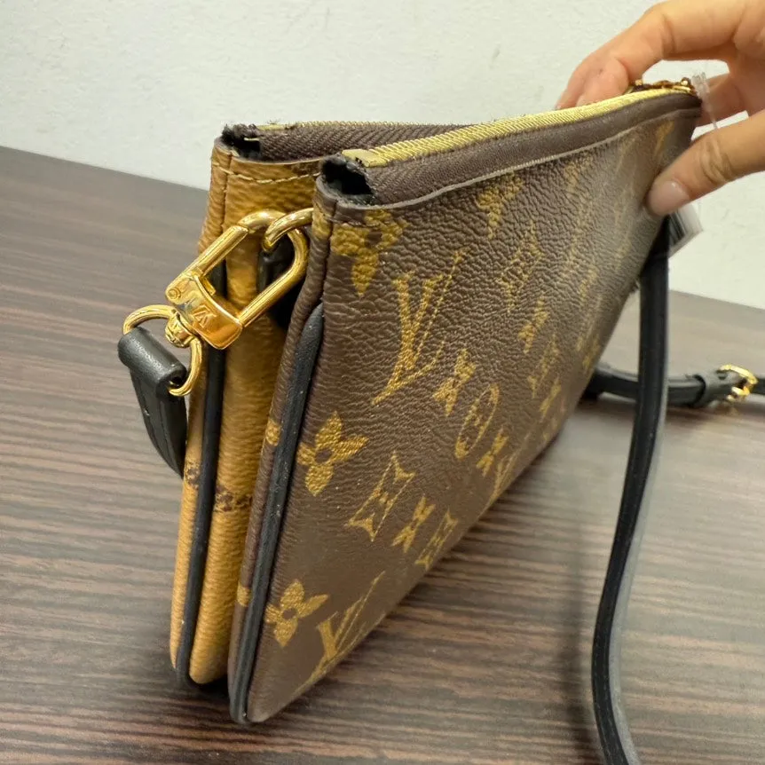 Louis Vuitton Monogram Double Zip Pochette Crossbody Brown