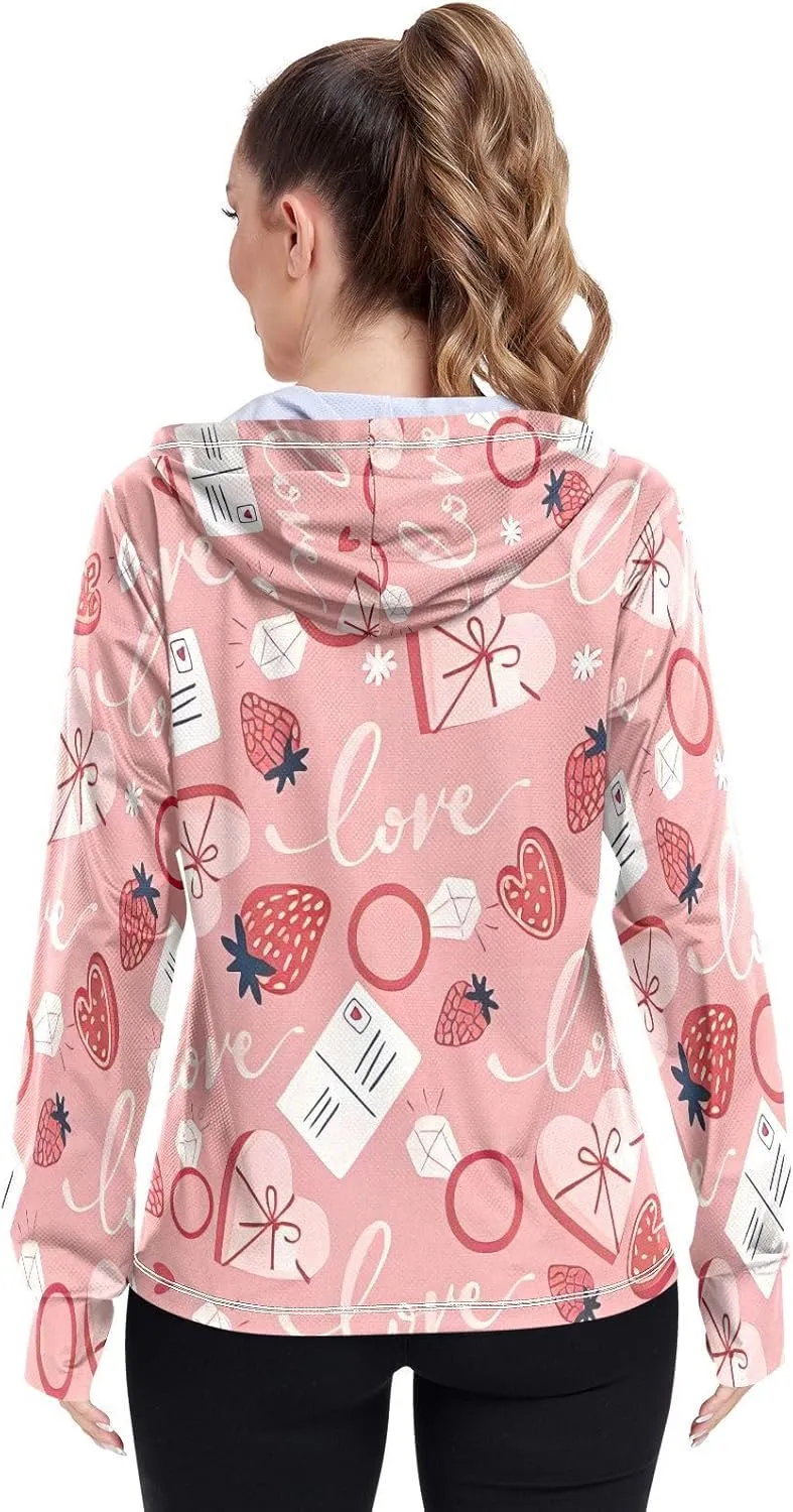 Love Heart Design Womens Spf Clothing, Upf 50  Long Sleeve Zip up Hoodie, Long Sleeve Hiking Shirt
