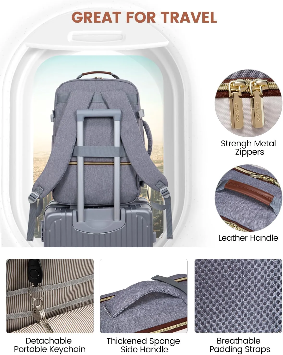 LOVEVOOK 40L Carry on Backpack for Women & Men with 3 Packing Cubes, Large Travel Backpack for Airplanes, TSA Personal Item Travel Bag fits 17" Laptop, Waterproof Travel Essentials Airline Approved