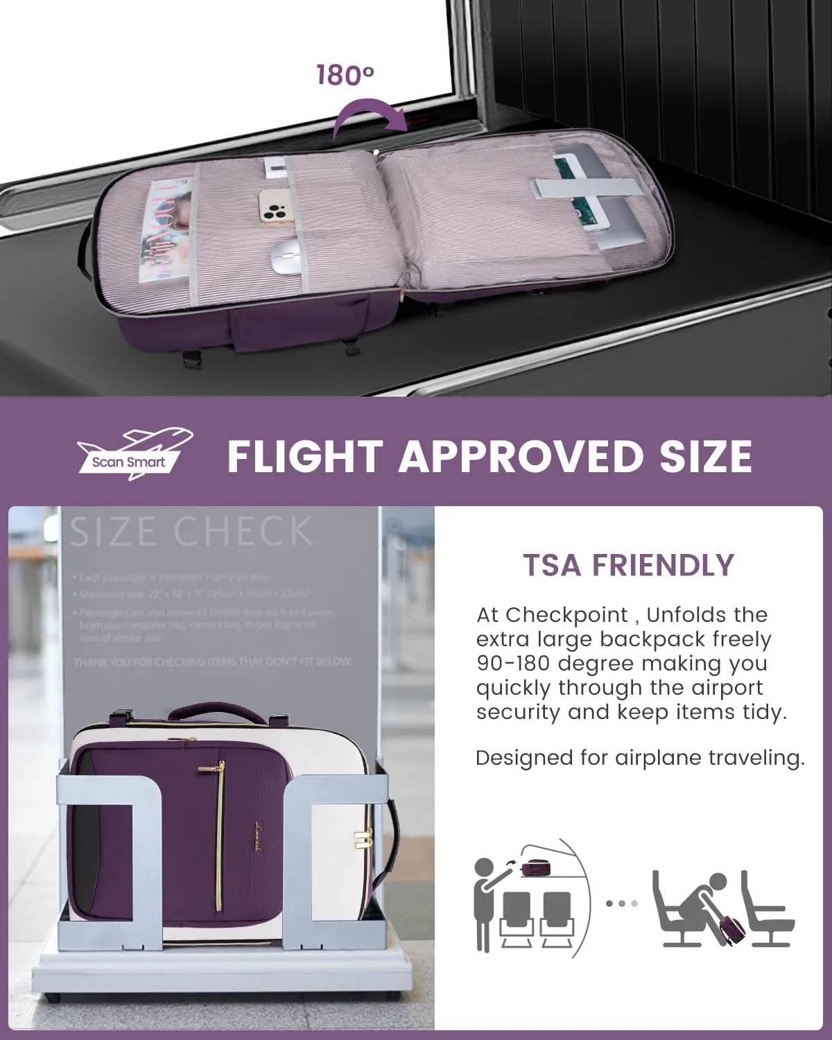 LOVEVOOK 50L Carry on Backpack for Women & Men with 3 Packing Cubes, Large Travel Backpack for Airplanes, TSA Personal Item Travel Bag with Laptop Pocket, Travels Essentials Airline Approved