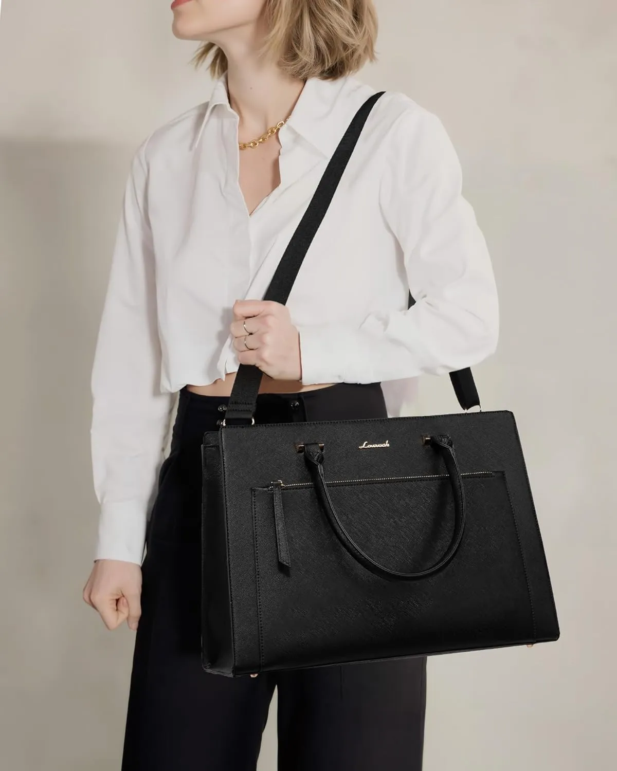 LOVEVOOK Laptop Bag for Women 15.6 Inch Tote Work Bag Leather Computer Briefcase Waterproof Business Teacher Office Handbag
