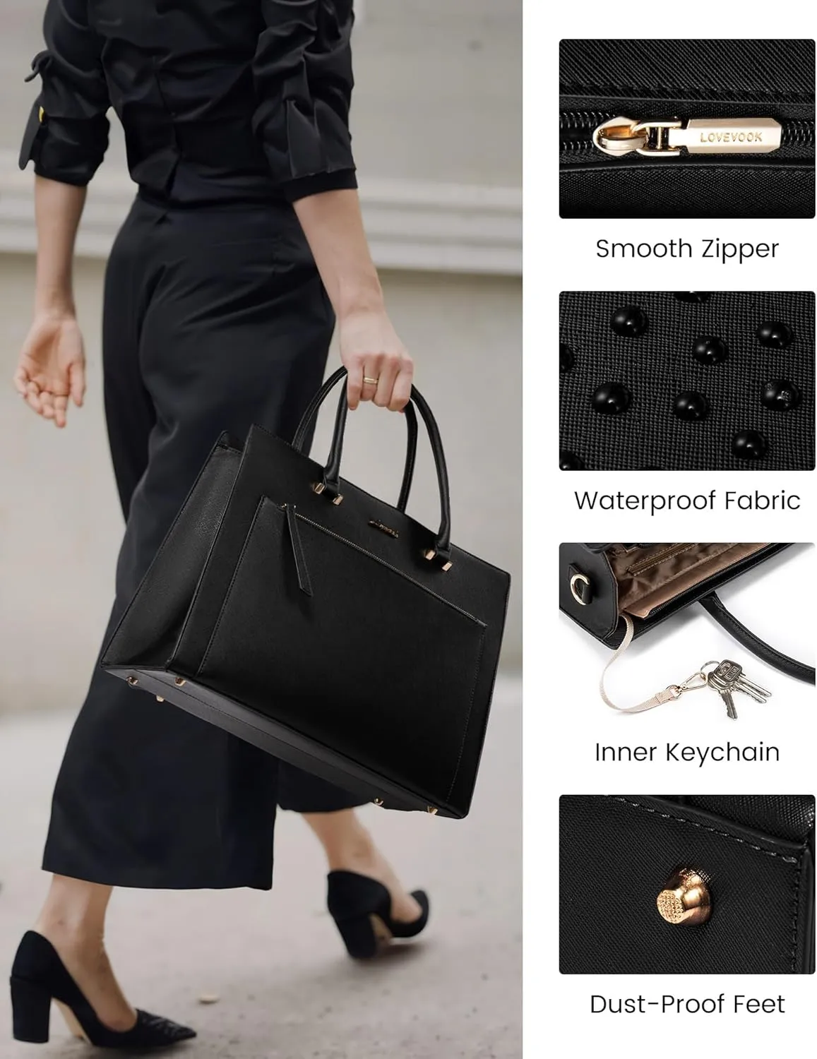 LOVEVOOK Laptop Bag for Women 15.6 Inch Tote Work Bag Leather Computer Briefcase Waterproof Business Teacher Office Handbag