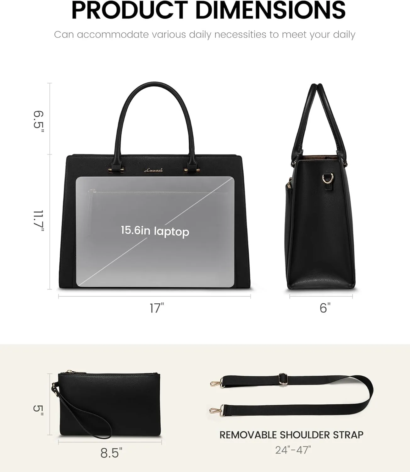 LOVEVOOK Laptop Bag for Women 15.6 Inch Tote Work Bag Leather Computer Briefcase Waterproof Business Teacher Office Handbag