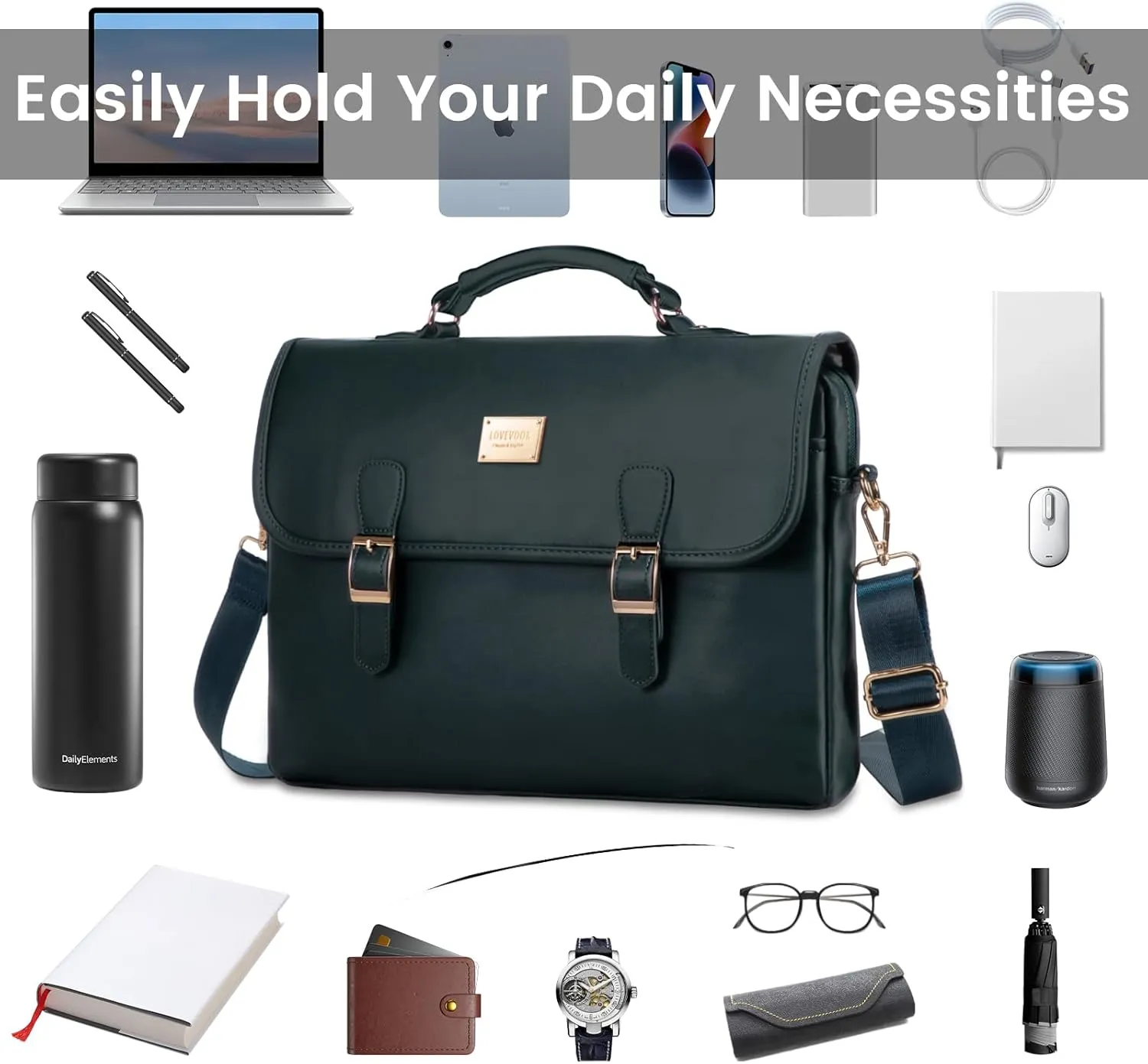 LOVEVOOK Laptop Bag for Women 15.6 Inch Waterproof Leather Computer Briefcase Large Laptop Carrying Case for Business Casual or College