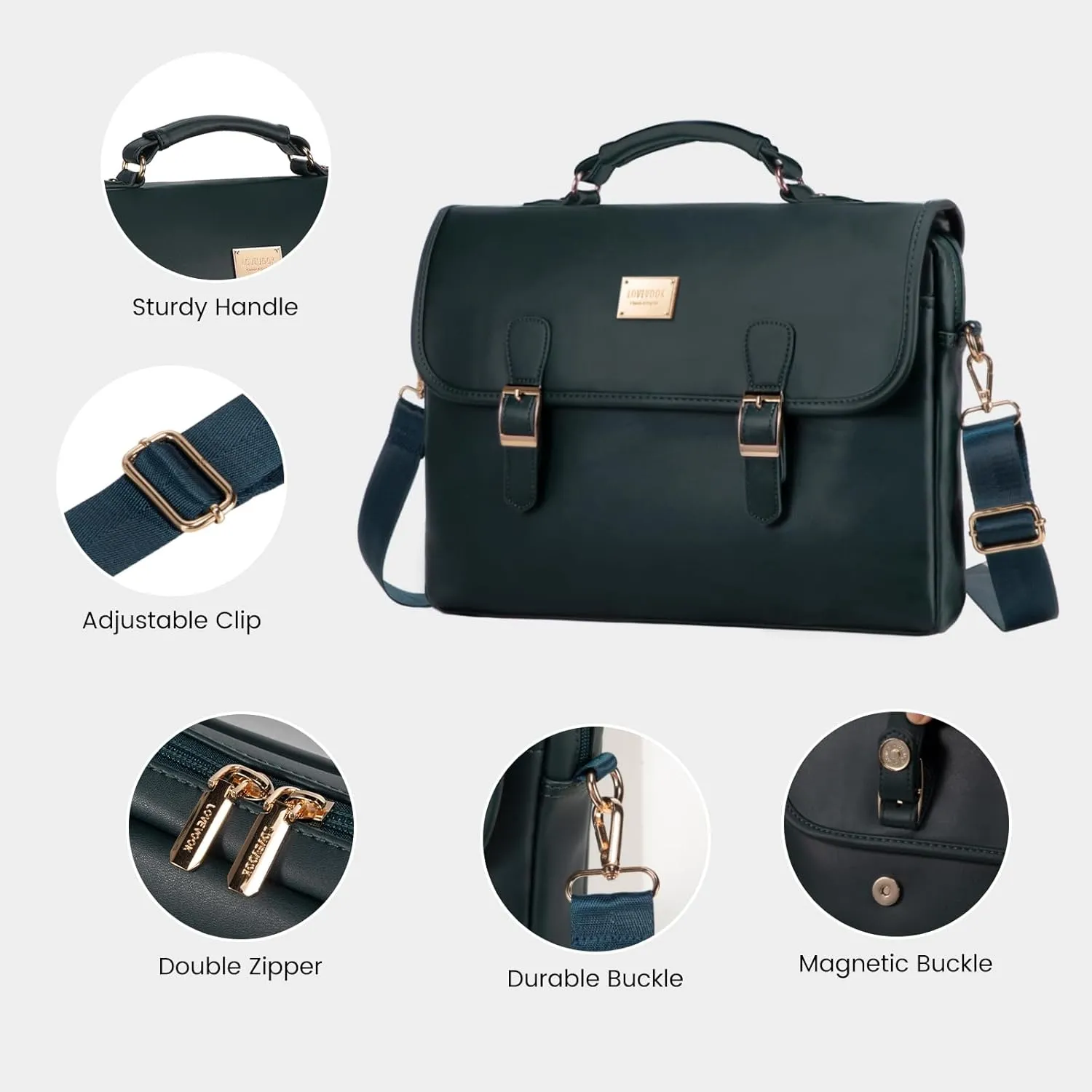 LOVEVOOK Laptop Bag for Women 15.6 Inch Waterproof Leather Computer Briefcase Large Laptop Carrying Case for Business Casual or College
