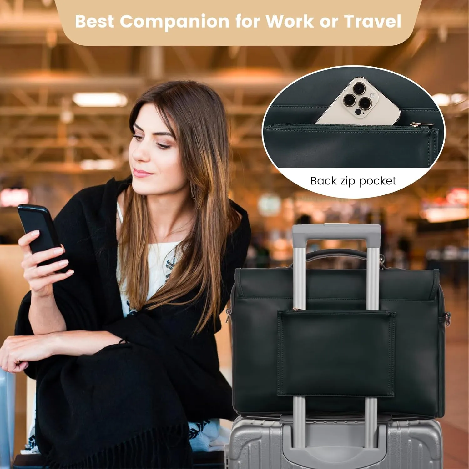 LOVEVOOK Laptop Bag for Women 15.6 Inch Waterproof Leather Computer Briefcase Large Laptop Carrying Case for Business Casual or College