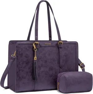 LOVEVOOK Laptop Bag for Women Vintage Leather Laptop Tote 15.6 inch Large Capacity Computer bag with Clutch Purse for Work