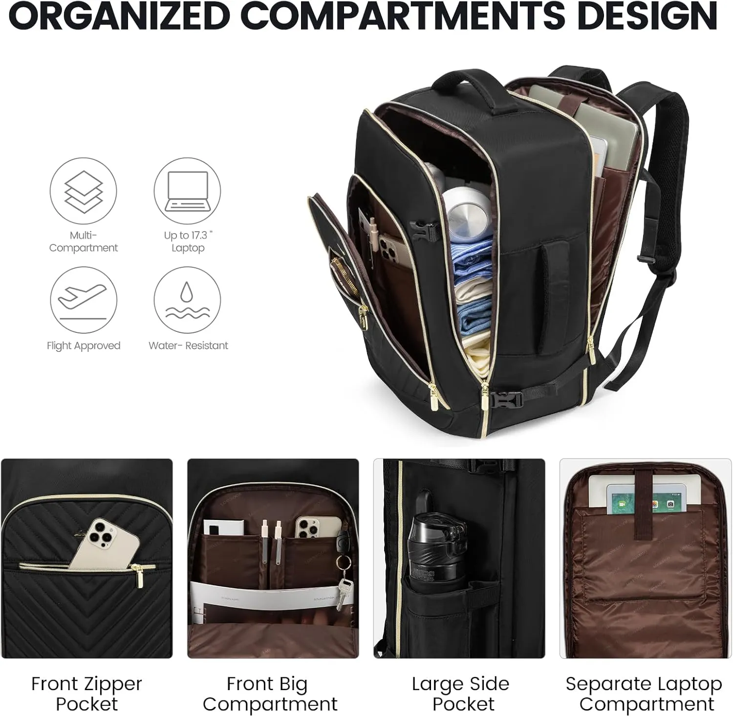 LOVEVOOK Large Travel Backpack for Women,Carry on Backpack Flight Approved with Shoe Bag,Personal Item Backpack Travel Bag with 2 Storage Containers,TSA Fit 17inch Laptop Luggage with USB Port