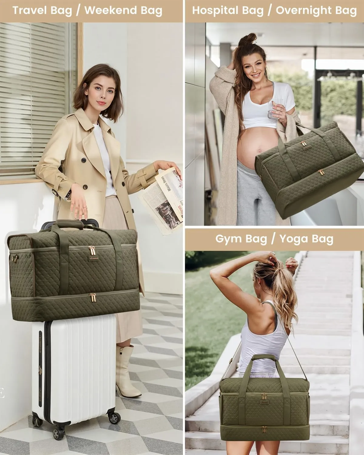 LOVEVOOK Large Travel Duffle Bag, Weekender Bags for Women With Shoe Compartment, Overnight Hospital Bag For Women Labor Delivery, Carry on Bag Personal Item Travel Bag, Yoga Gym Duffel Bag