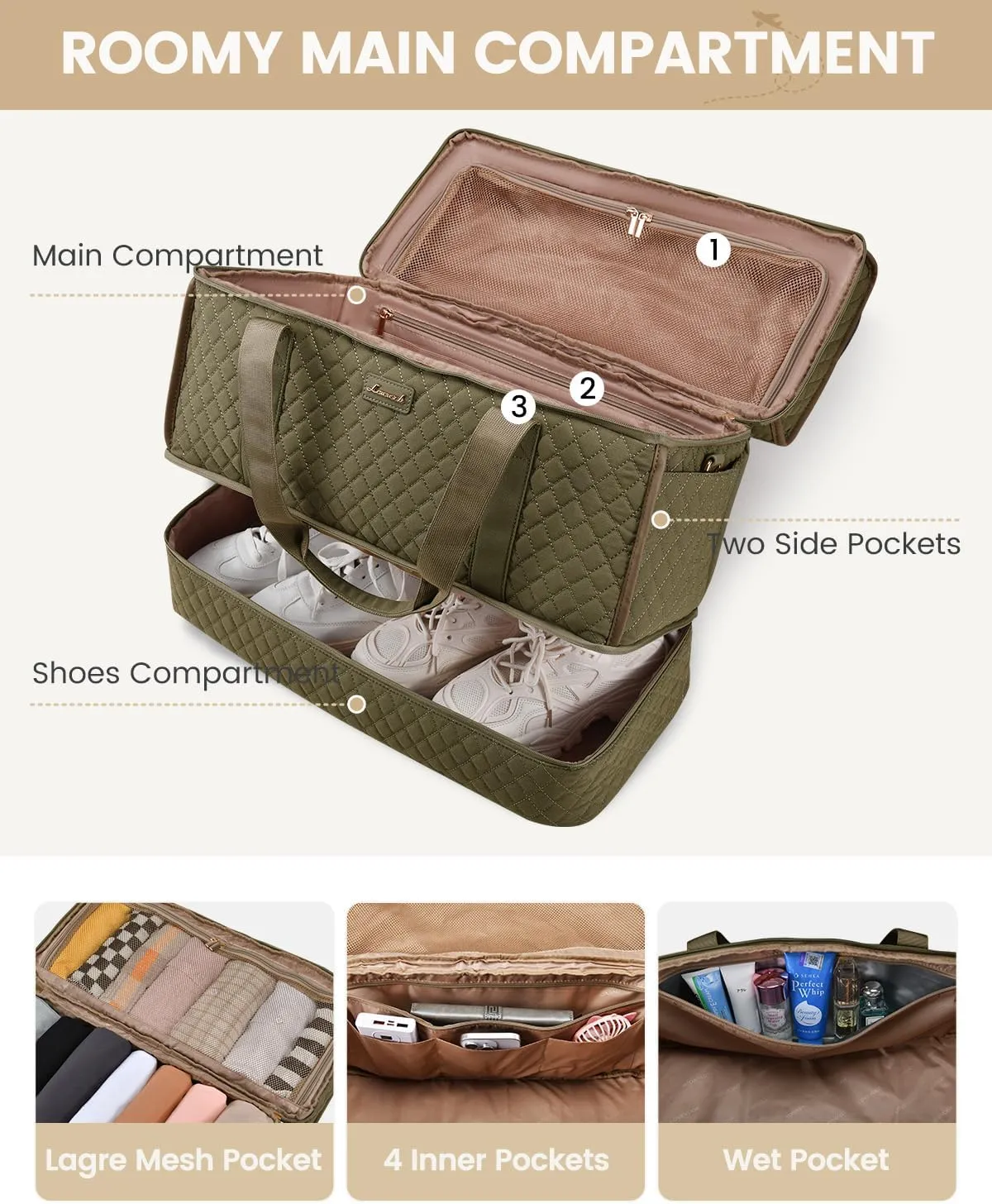 LOVEVOOK Large Travel Duffle Bag, Weekender Bags for Women With Shoe Compartment, Overnight Hospital Bag For Women Labor Delivery, Carry on Bag Personal Item Travel Bag, Yoga Gym Duffel Bag