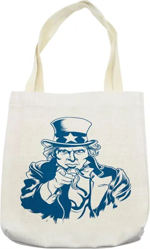 Lunarable American Tote Bag, Uncle Sam Pointing out Happy Fourth of July States Independence Day National, Cloth Linen Reusable Bag for Shopping Books Beach and More, 16.5" X 14", Cream