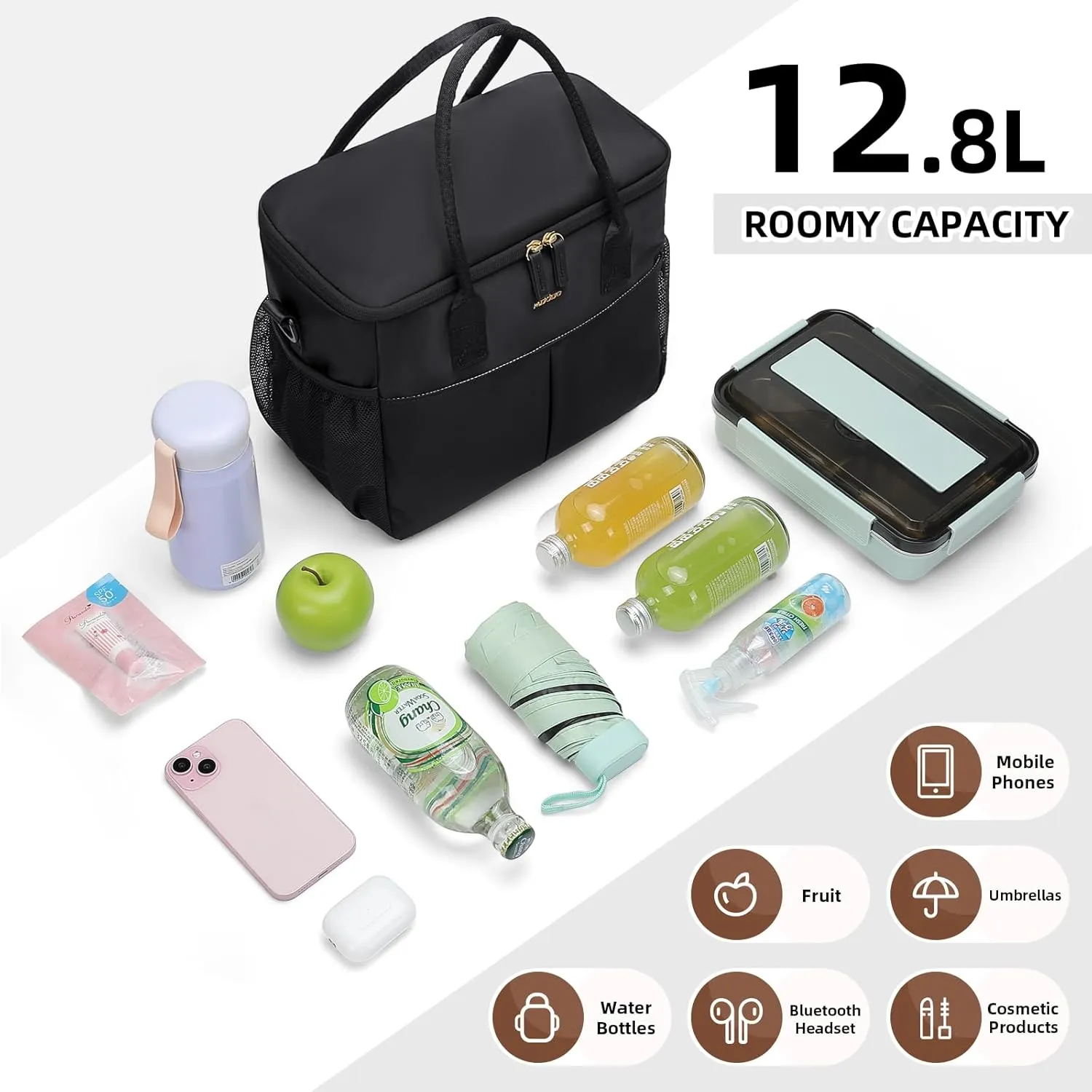 Lunch Bag Large Insulated Lunch Bags for Women Men Adult Lunch Box with Shoulder Strap for Work,Picnics,Outings (Black)