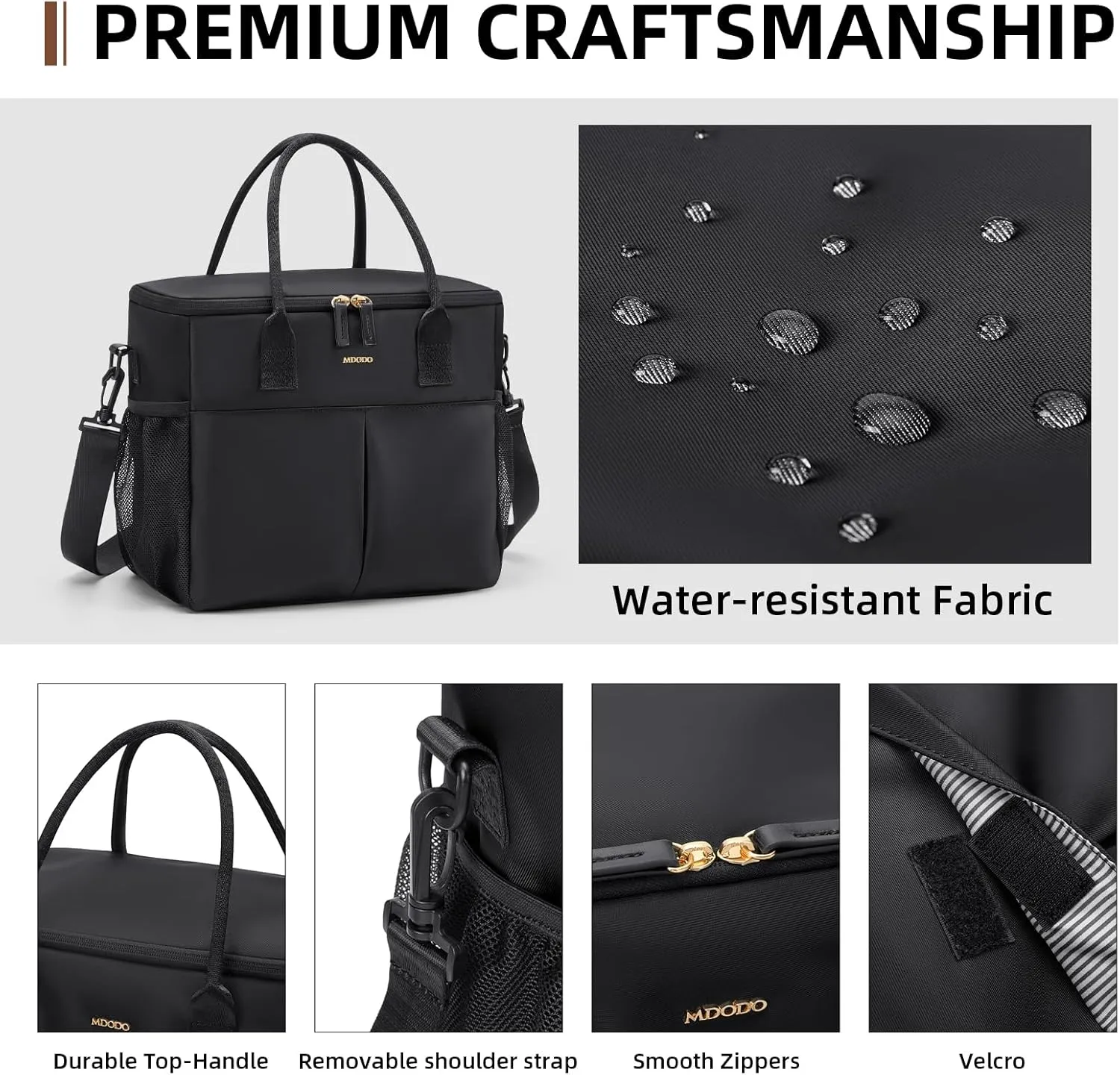 Lunch Bag Large Insulated Lunch Bags for Women Men Adult Lunch Box with Shoulder Strap for Work,Picnics,Outings (Black)