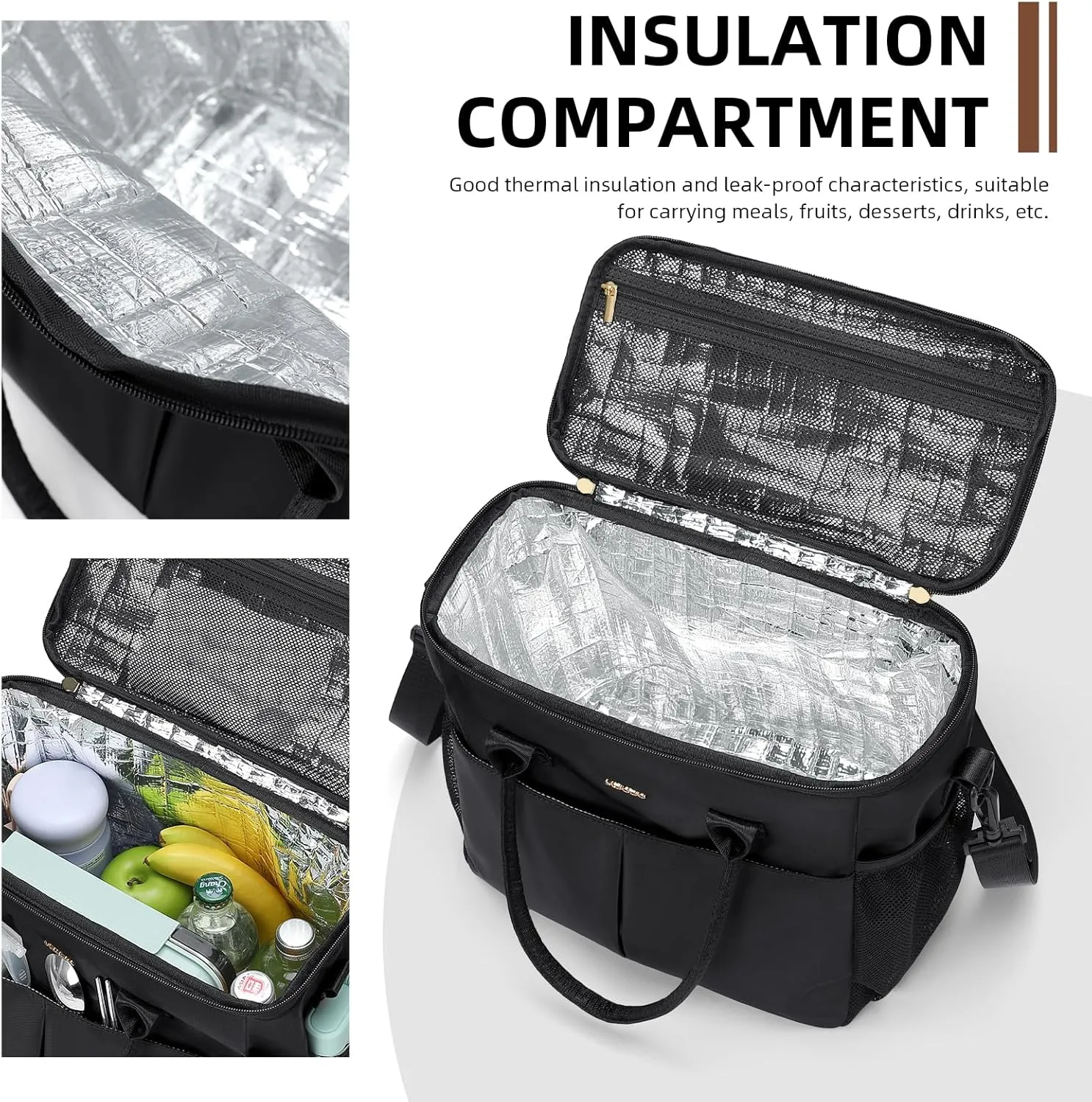 Lunch Bag Large Insulated Lunch Bags for Women Men Adult Lunch Box with Shoulder Strap for Work,Picnics,Outings (Black)