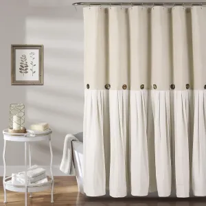 Lush Decor Linen Button Shower Curtain, 72" W x 78" L, Linen - Rustic Extra Long Shower Curtain - Color Block Bath Curtain With Coconut Buttons - Country & Modern Farmhouse Bathroom Decor