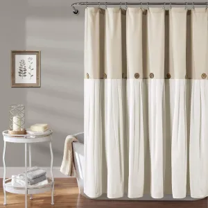 Lush Decor - Shower Curtain, Coconut Button Detail, Color Block Design, Modern Farmhouse Bathroom Decor (Linen, 72” x 72”)