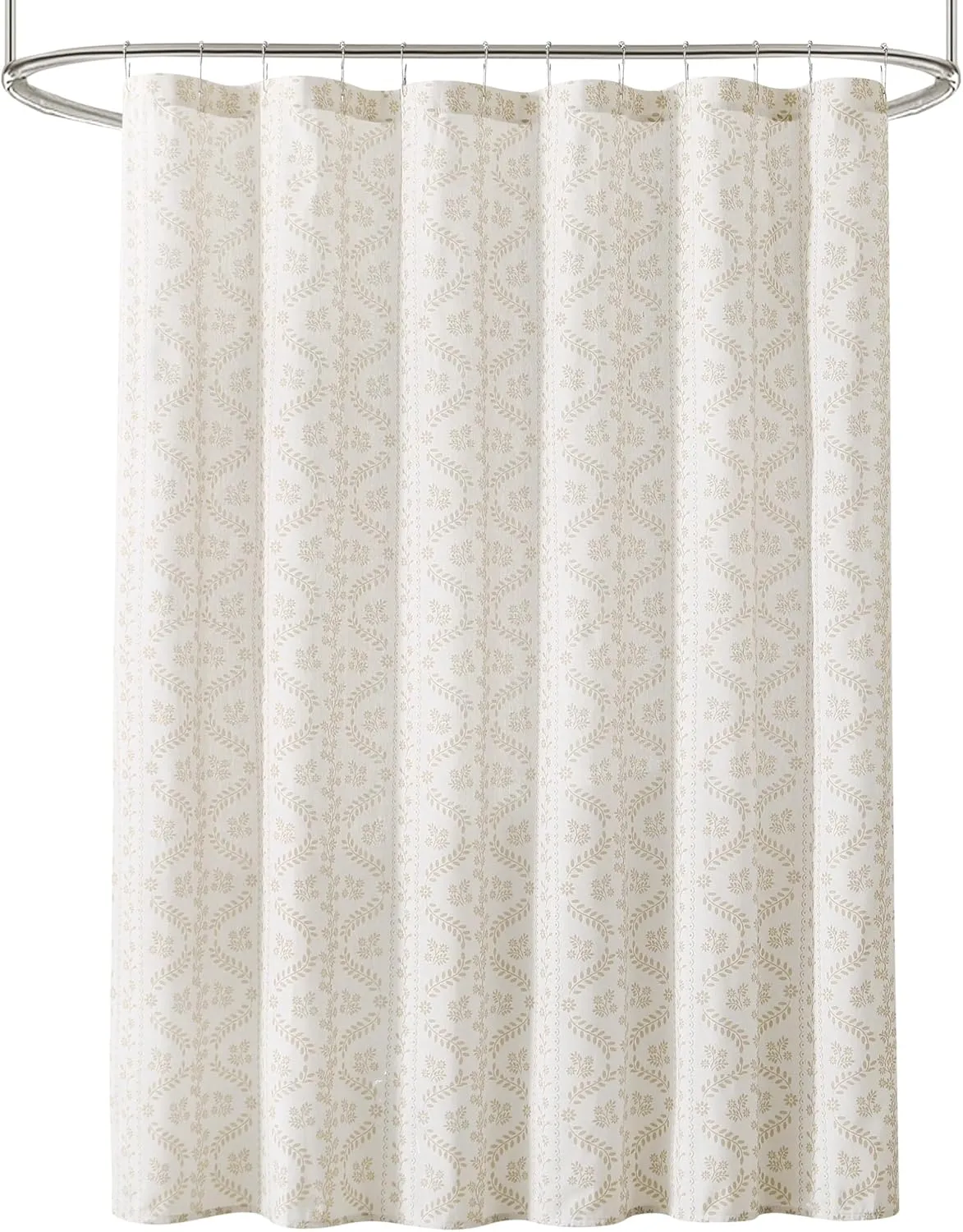 Lush Decor - Shower Curtain, Textured Linen Design, Delicate Floral Bathroom Decor (Doreen Neutral, 72" x 72")
