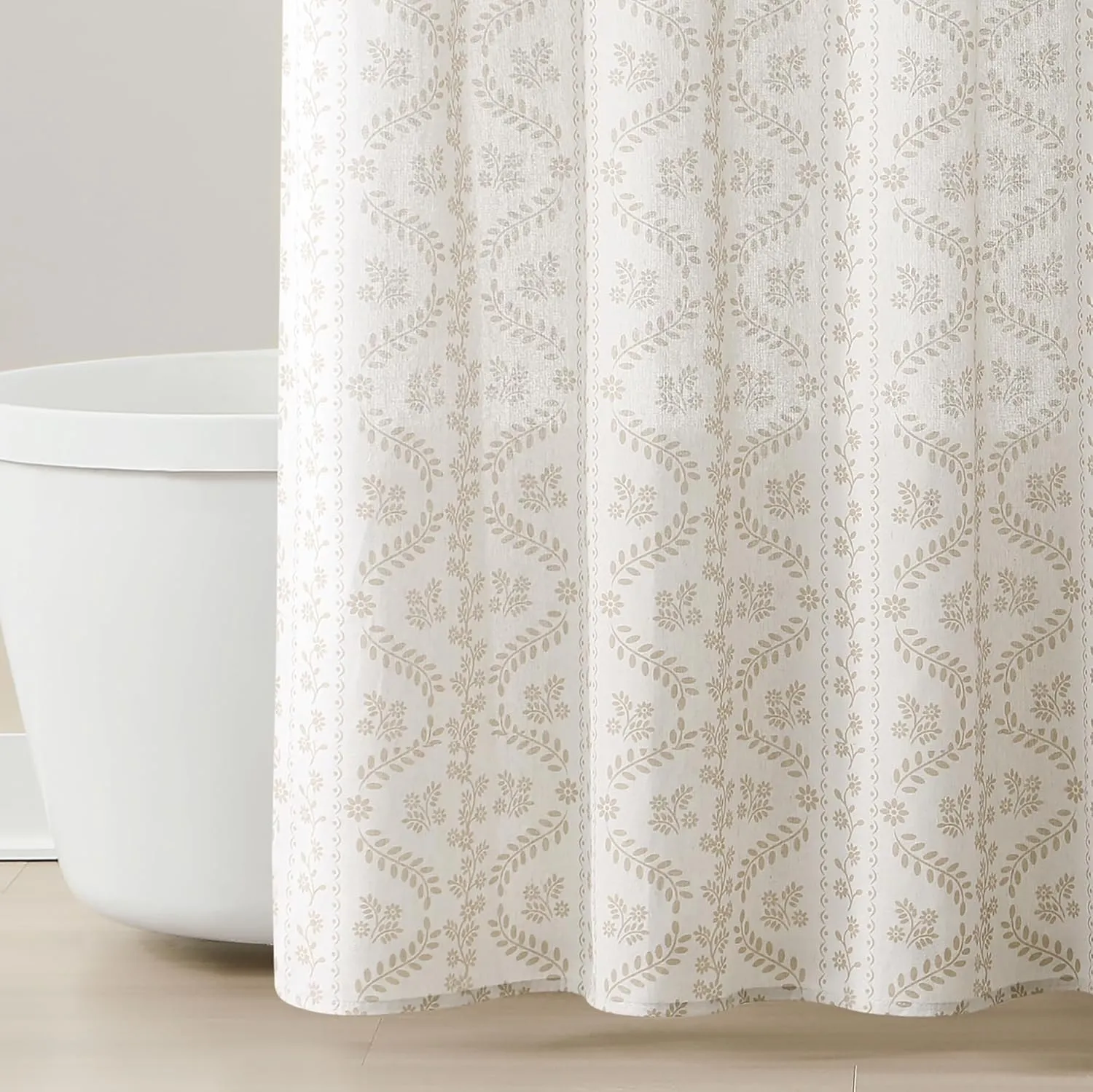 Lush Decor - Shower Curtain, Textured Linen Design, Delicate Floral Bathroom Decor (Doreen Neutral, 72" x 72")