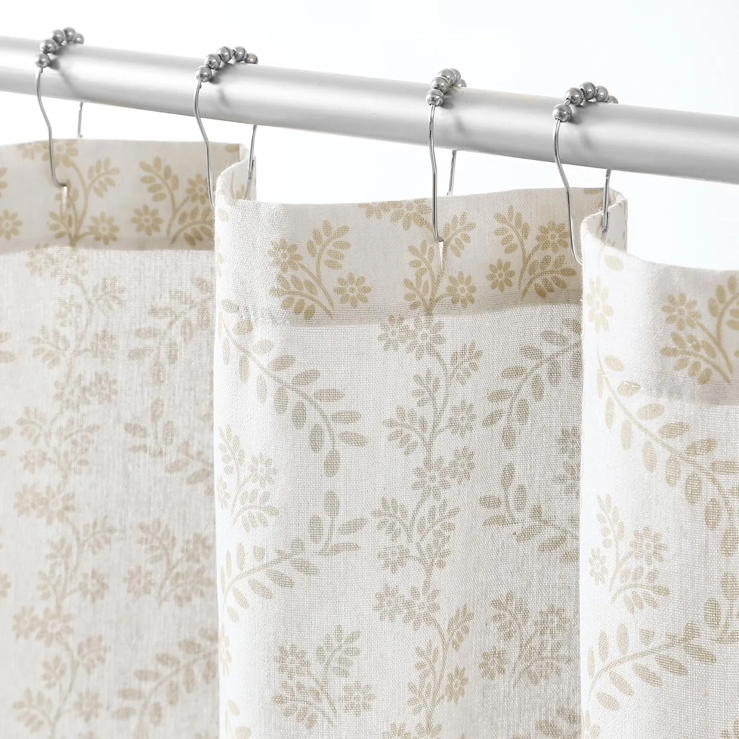 Lush Decor - Shower Curtain, Textured Linen Design, Delicate Floral Bathroom Decor (Doreen Neutral, 72" x 72")