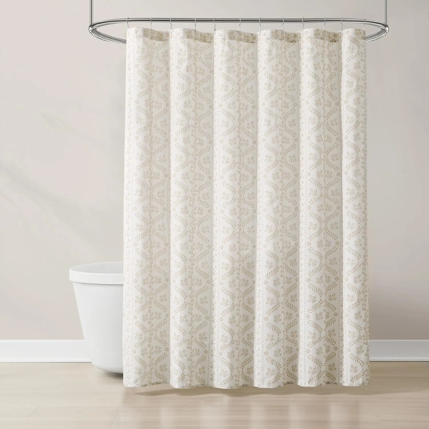 Lush Decor - Shower Curtain, Textured Linen Design, Delicate Floral Bathroom Decor (Doreen Neutral, 72" x 72")
