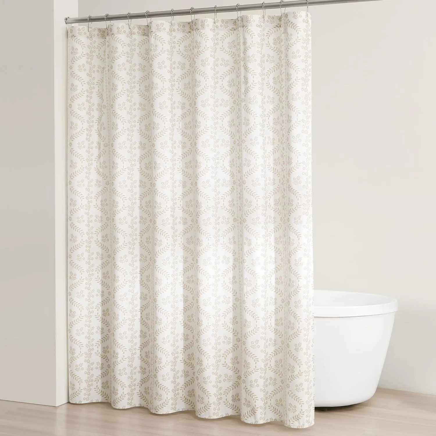 Lush Decor - Shower Curtain, Textured Linen Design, Delicate Floral Bathroom Decor (Doreen Neutral, 72" x 72")