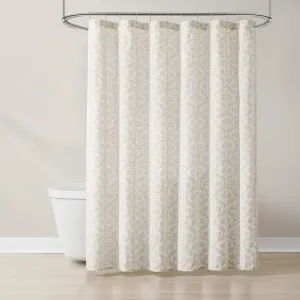 Lush Decor - Shower Curtain, Textured Linen Design, Delicate Floral Bathroom Decor (Doreen Neutral, 72" x 72")