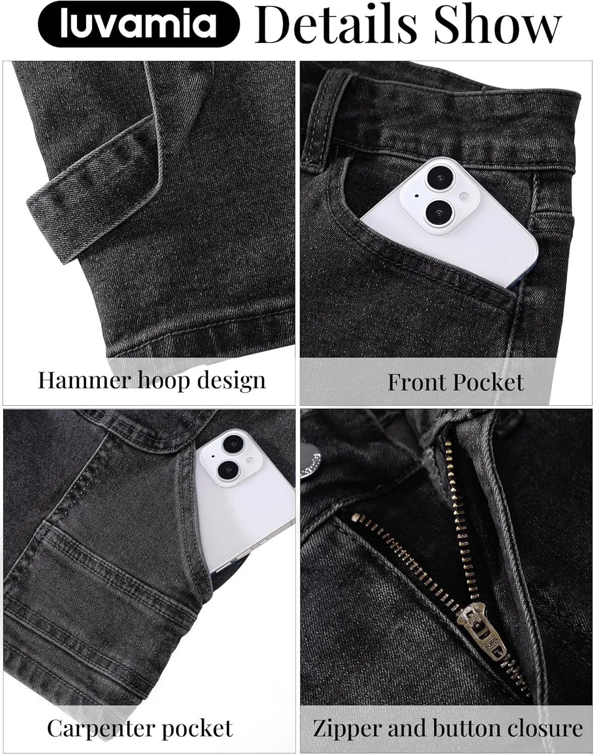 luvamia Jean Shorts for Women High Waisted Trendy Casual Utility Stretchy Denim Jorts Cutoff Long Shorts with Pockets