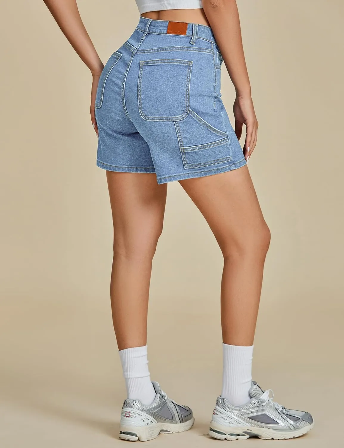 luvamia Jean Shorts for Women High Waisted Trendy Casual Utility Stretchy Denim Jorts Cutoff Long Shorts with Pockets