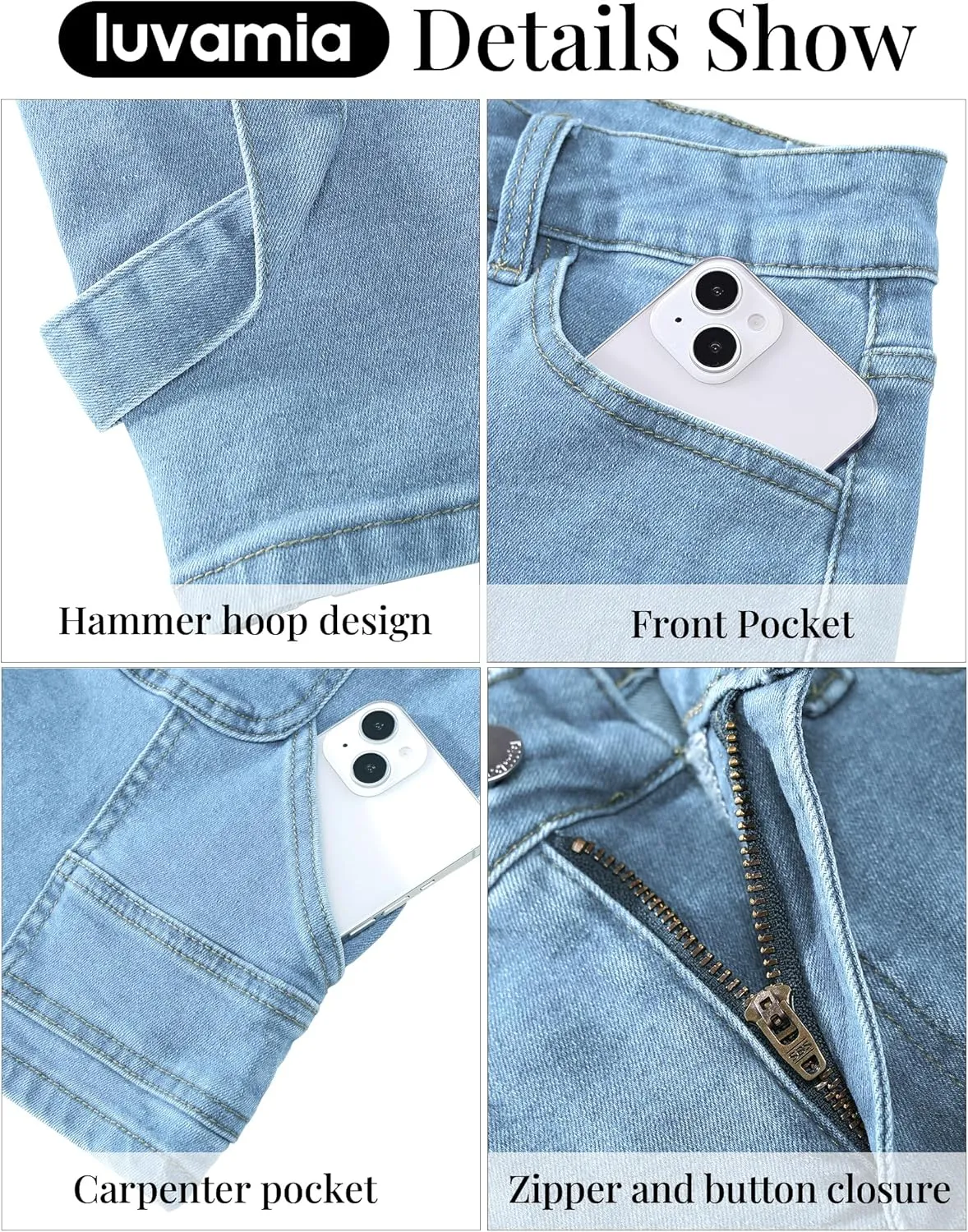 luvamia Jean Shorts for Women High Waisted Trendy Casual Utility Stretchy Denim Jorts Cutoff Long Shorts with Pockets
