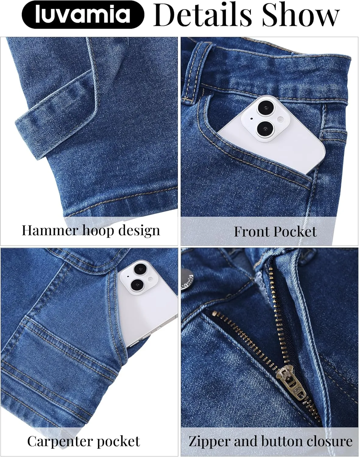 luvamia Jean Shorts for Women High Waisted Trendy Casual Utility Stretchy Denim Jorts Cutoff Long Shorts with Pockets