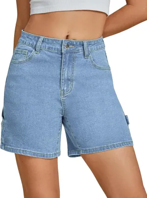 luvamia Jean Shorts for Women High Waisted Trendy Casual Utility Stretchy Denim Jorts Cutoff Long Shorts with Pockets