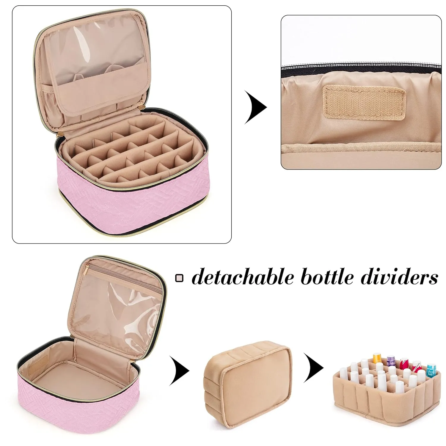 LUXJA Detachable 2 Layers Nail Polish Organizer - Hold 40 Bottles (15ml - 0.5 fl.oz), Nail Polish Case with Tools Storage Pockets (Patented), Pink