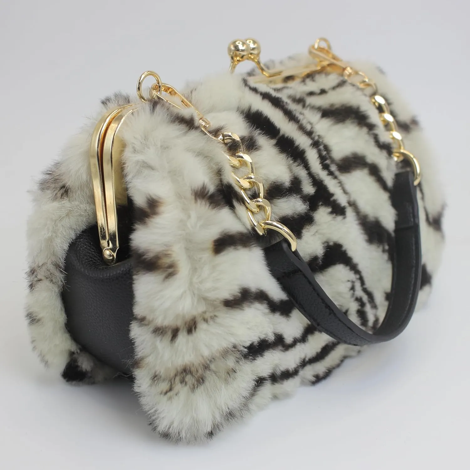 Luxurious Real Rex Rabbit Fur Evening Handbag – Elegant Purse with Adjustable Straps for Women