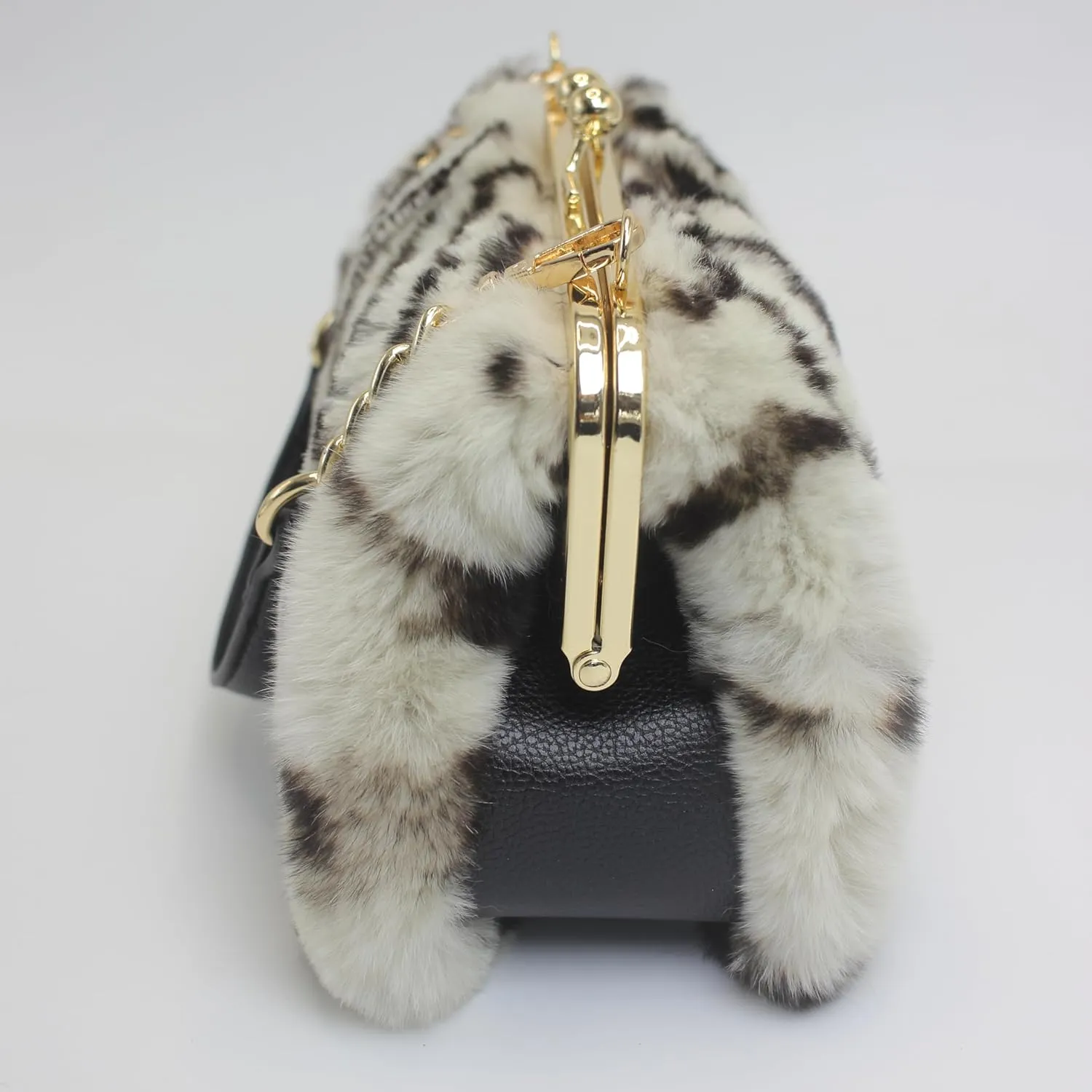 Luxurious Real Rex Rabbit Fur Evening Handbag – Elegant Purse with Adjustable Straps for Women