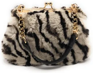 Luxurious Real Rex Rabbit Fur Evening Handbag – Elegant Purse with Adjustable Straps for Women