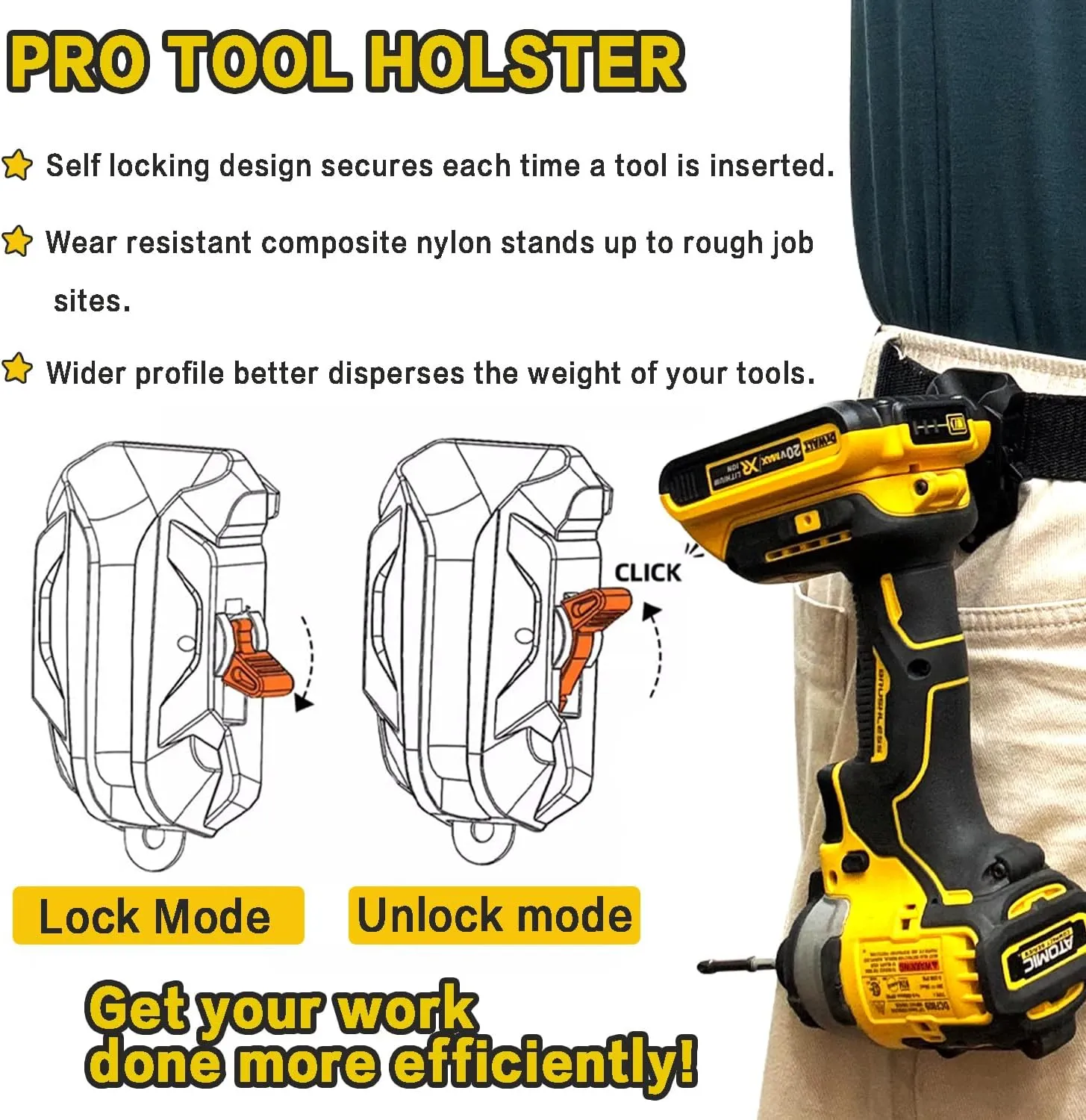 MAGGHEVI Tool Holster - Self Locking Multi Tool Holder - Improve The Way You Carry Your Power Drill, Driver, Multitool, Pneumatic, Multi-Tool and More on Your Belt