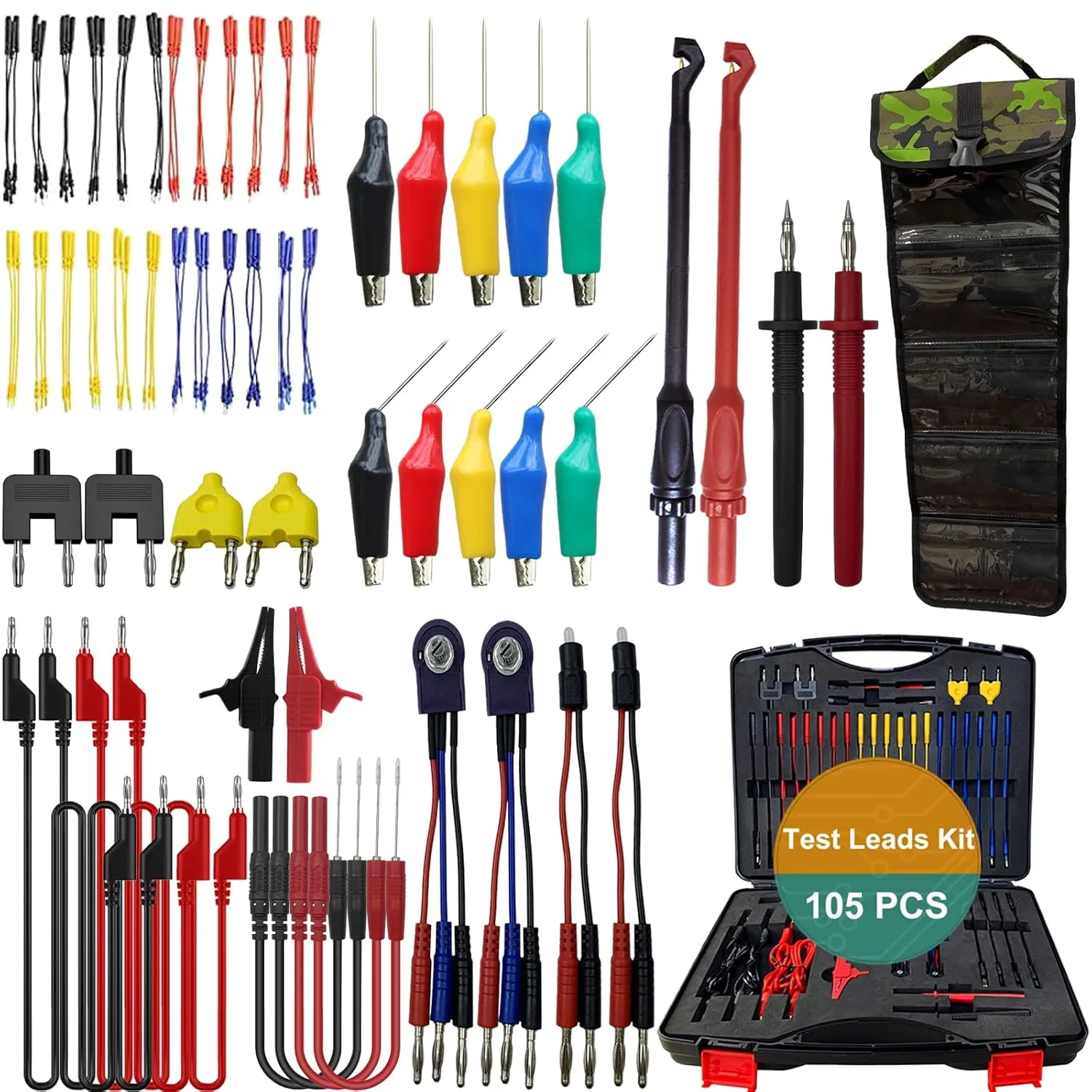 Makeronics 105-in-1 Automotive Circuit Test Leads Kit with Heavy Duty Back Probes and Wire Piercing Probes，Multi-Function Electric Tester Diagnostic Tool Wire Connectors Set, Carrying Case and Bags