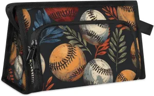 Makeup Bag Baseball Leaves Travel Toiletry Bag Makeup Organizer Portable Make Up Bags for Women Cosmetic Bag with Handle