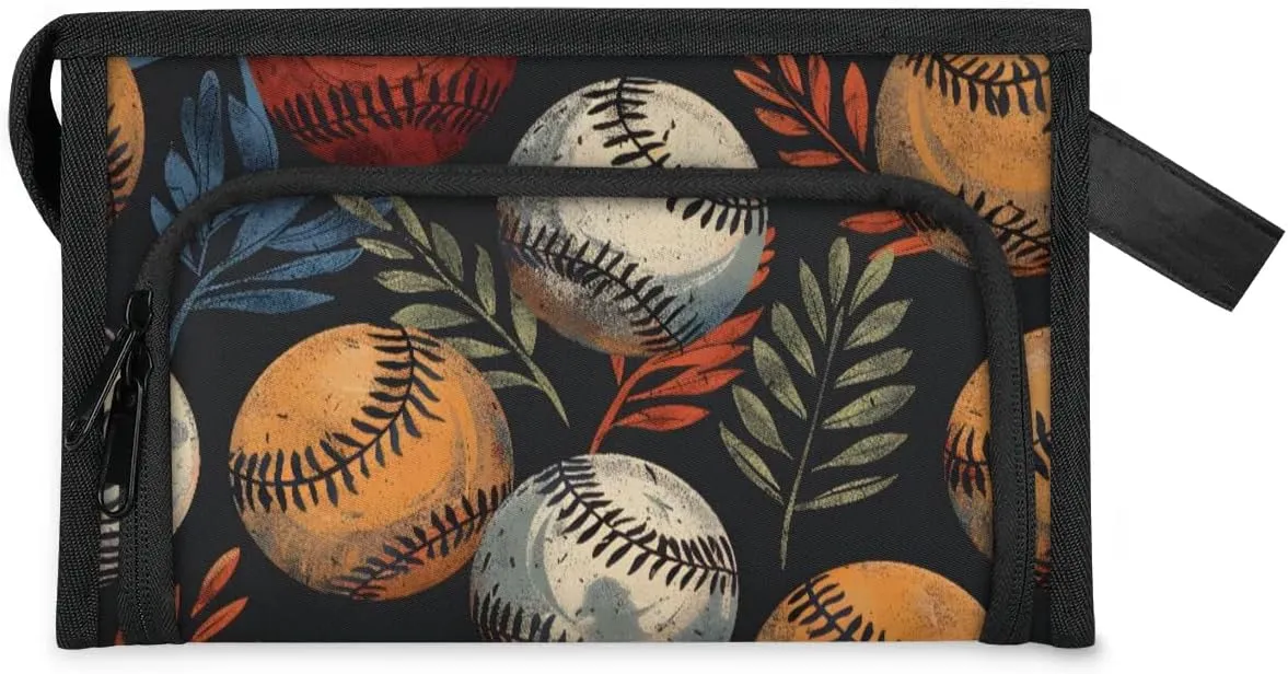 Makeup Bag Baseball Leaves Travel Toiletry Bag Makeup Organizer Portable Make Up Bags for Women Cosmetic Bag with Handle