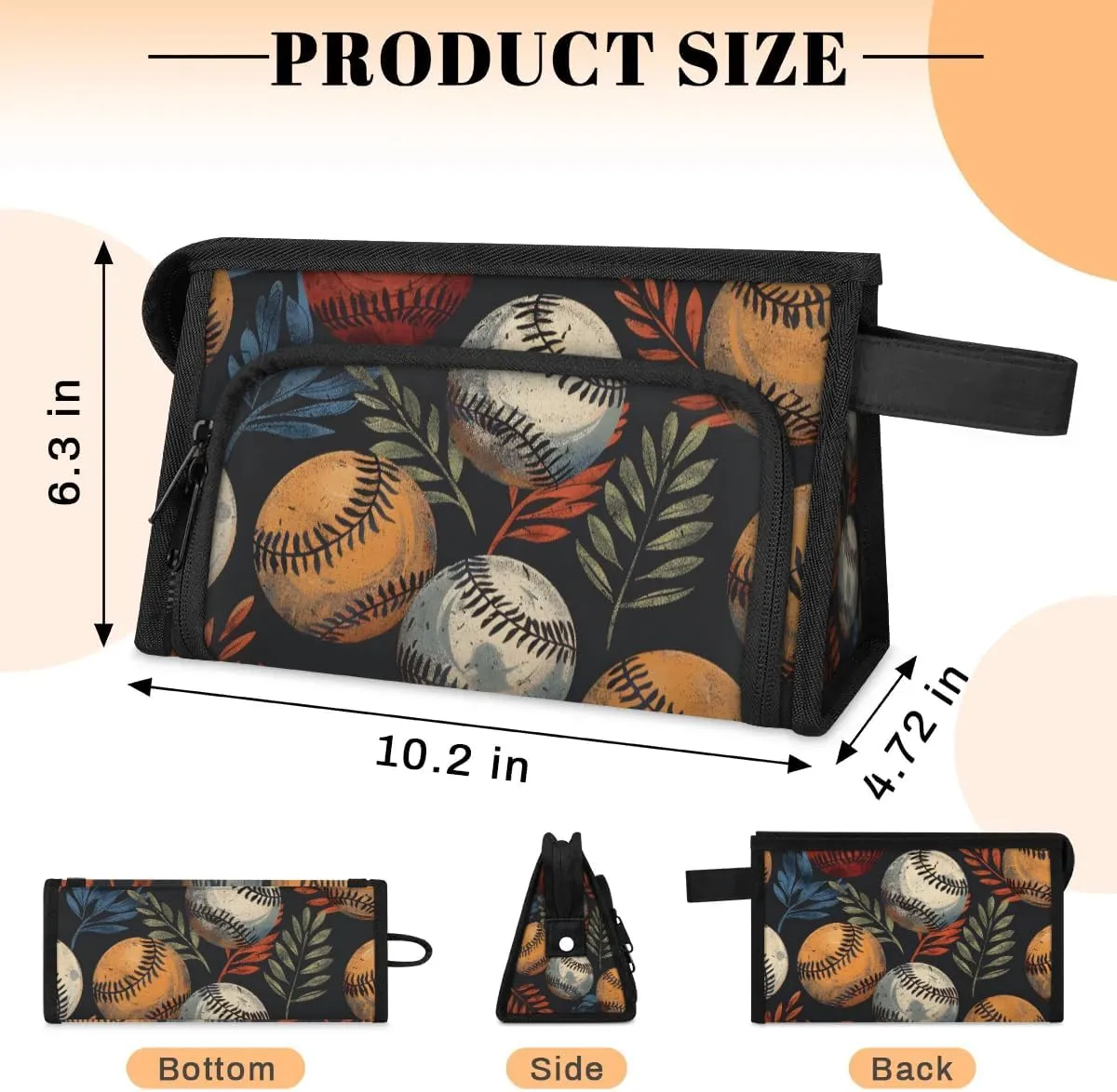 Makeup Bag Baseball Leaves Travel Toiletry Bag Makeup Organizer Portable Make Up Bags for Women Cosmetic Bag with Handle