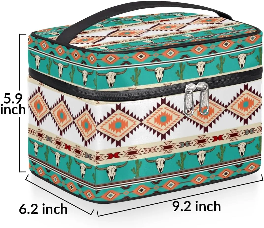 Makeup Bag,Navajo Aztec Bull Cactus Cosmetic Bags for Woman Girls,Portable Large Capacity Travel Makeup Case Organizer Cosmetic Case Travel Essential