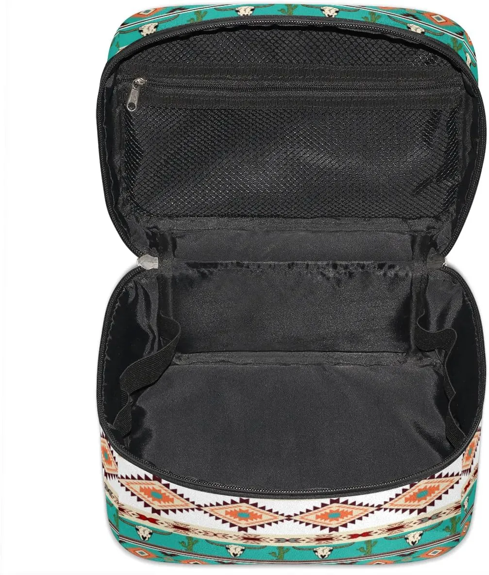Makeup Bag,Navajo Aztec Bull Cactus Cosmetic Bags for Woman Girls,Portable Large Capacity Travel Makeup Case Organizer Cosmetic Case Travel Essential