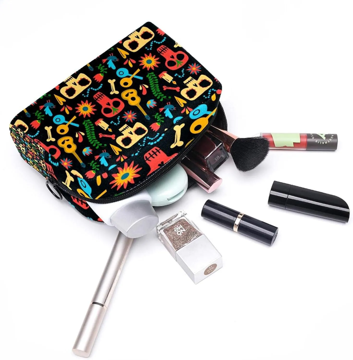 Makeup Organizer Bag, Skull Print Pencil Case Cosmetic Storage Bag Portable Toiletry Pouch for Women, Men, Traveling, School