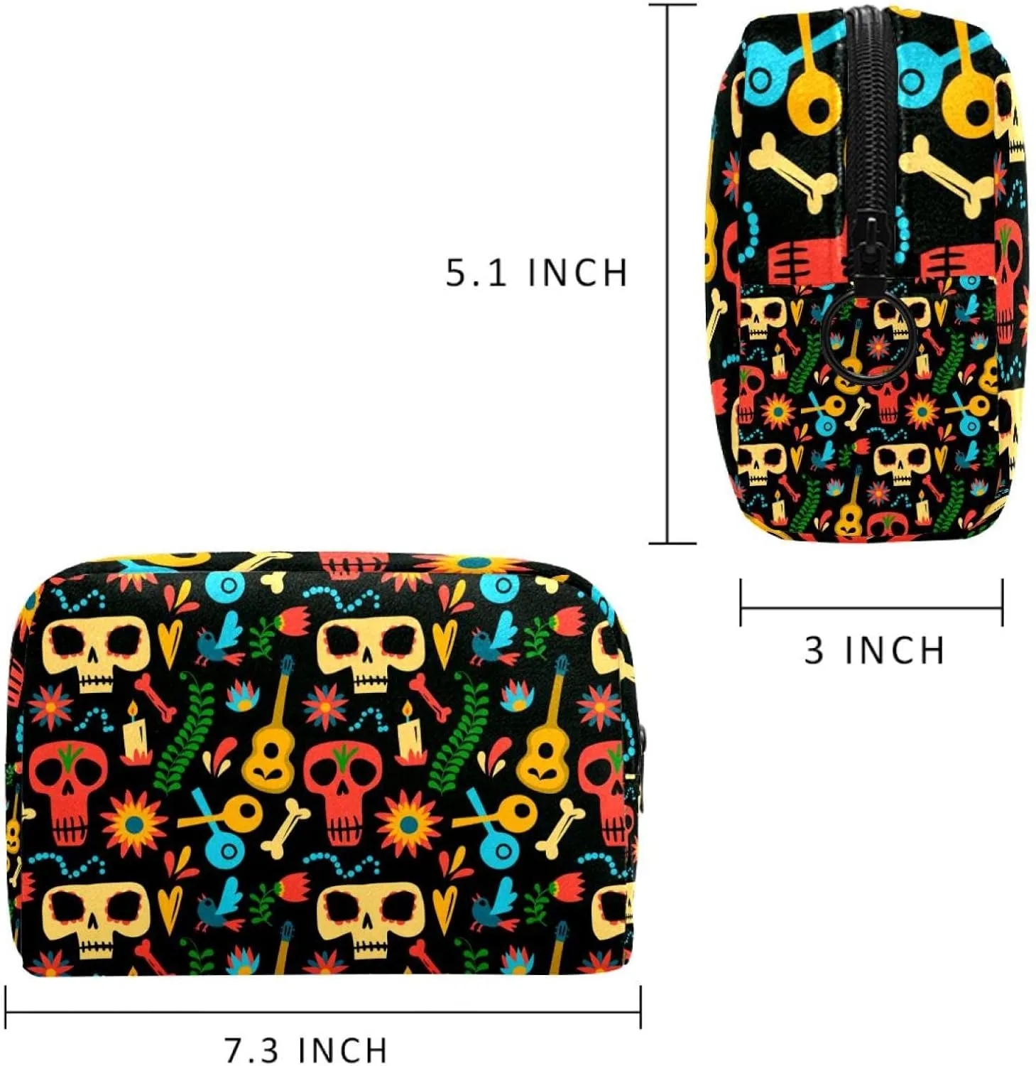 Makeup Organizer Bag, Skull Print Pencil Case Cosmetic Storage Bag Portable Toiletry Pouch for Women, Men, Traveling, School