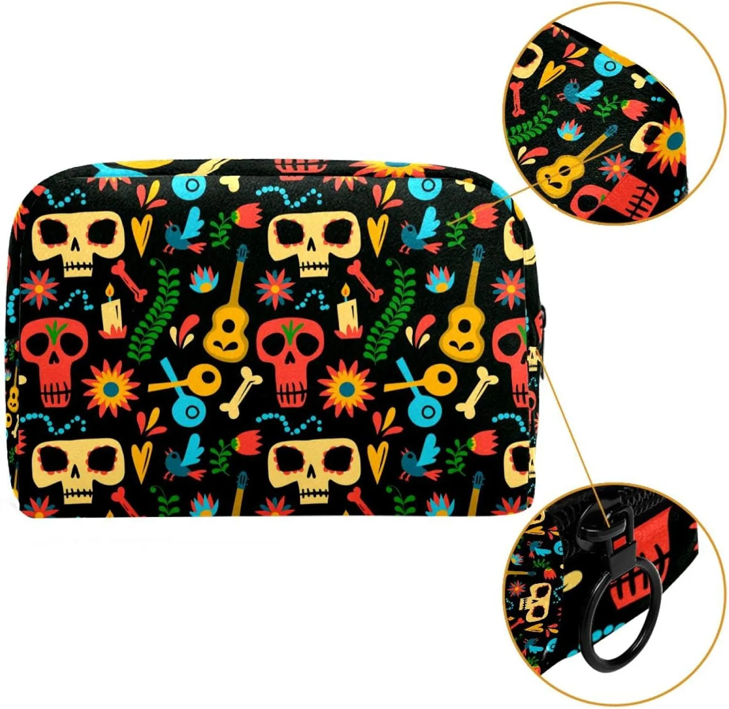 Makeup Organizer Bag, Skull Print Pencil Case Cosmetic Storage Bag Portable Toiletry Pouch for Women, Men, Traveling, School